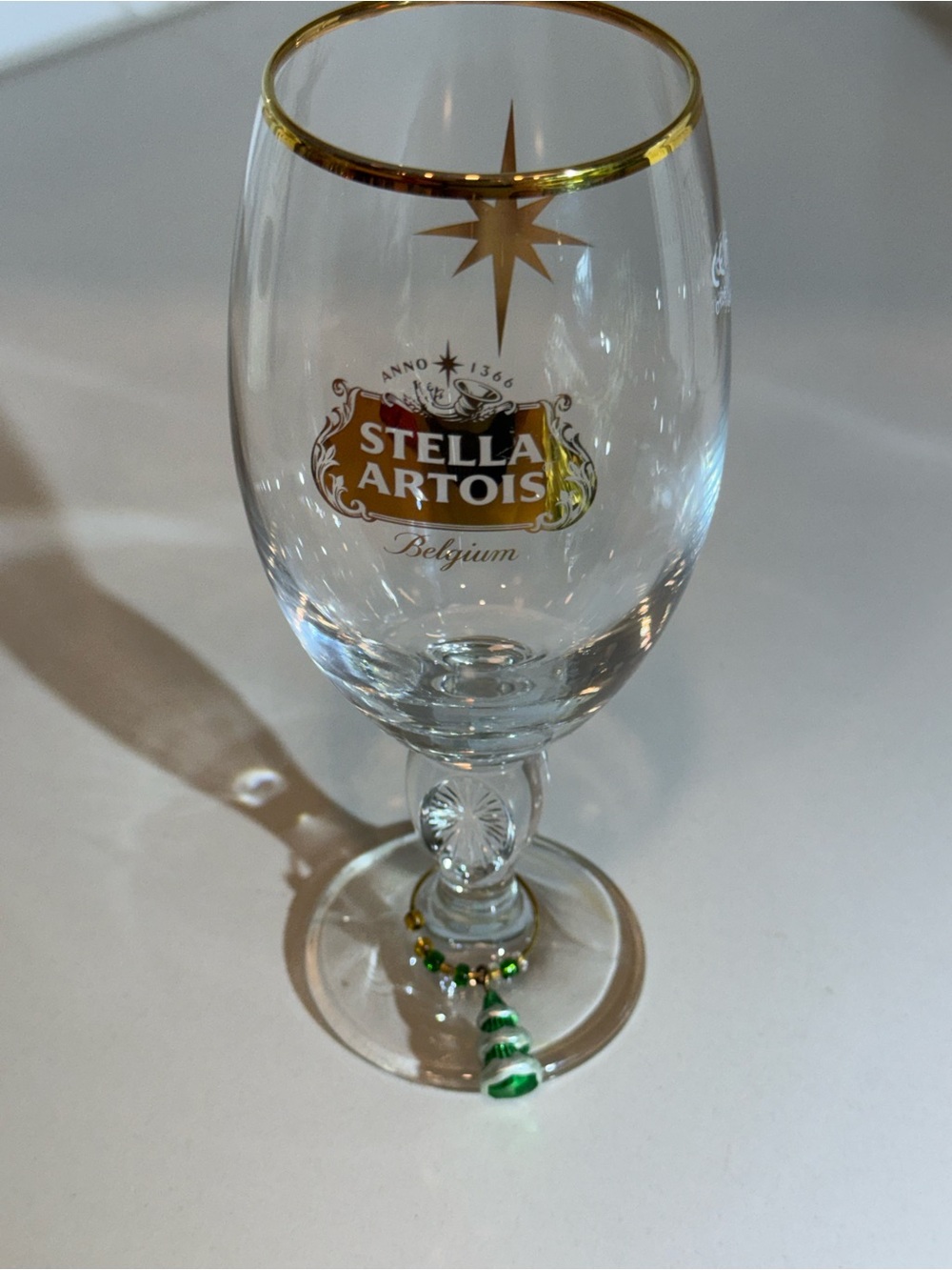 Stella Artois Gold-Rimmed Beer Chalice with Green Accent